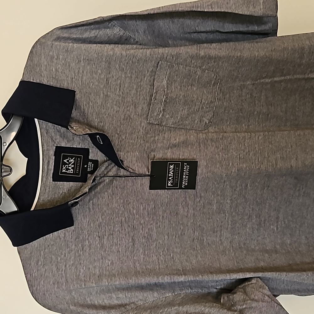 NWT Jos A Bank Travelers Mercerized 100% Cotton Polo Gray/Blue  XL